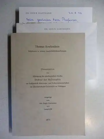 Hartmann, Dr. Idis B: Thomas Rowlandson * - Stilphasen in seinen Landschaftsdarstellungen. + AUTOGRAPH. Dissertation. 