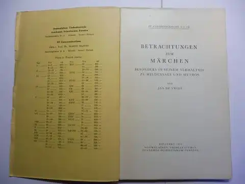 de Vries, Jan: BETRACHTUNG ZUM MÄRCHEN BESONDERS IN SEINEM VERHÄLTNIS ZU HELDENSAGE UND MYTHOS *.
