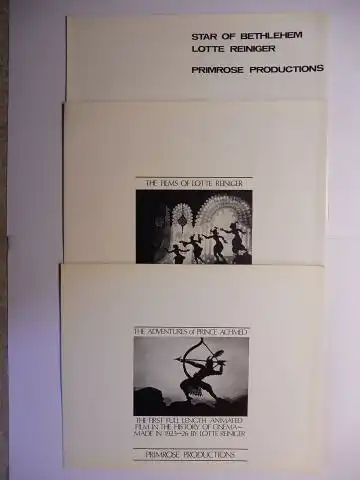 Primrose Film Productions Ltd.: 3 FILM-HEFTE : THE FILMS OF LOTTE REINIGER (1899-1981) - THE ADVENTURE of PRINZ ACHMED (THE FIRST FULL LENGTH ANIMATED FILM IN THE HISTORY OF CINEMA - MADE IN 1923-26 BY LOTTE REINIGER) - STAR OF BETHLEHEM. LOTTE REINIGER *