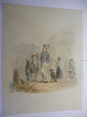 Lang (?), Hrz: Original Farb.-Lithographie oder Gravure um 1880 ...ihr lieben Kinderlein - Mit Bleistift eine Gedichte - "Hanns" - u. sign. Hrz. Lang *...