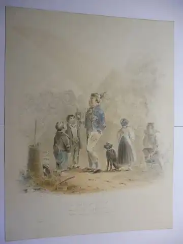 Lang (?), Hrz: Original Farb. Lithographie oder Gravure um 1880 ...ihr lieben Kinderlein   Mit Bleistift eine Gedichte   "Hanns"   u.. 