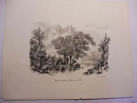 Osmond, Comtesse d`,  Thierry Freres (Lithographies) und  Pontaret: Original-Lithographie (s/w) aus "Souvenirs de Neris et de ses environs"  * : Ruines du Chateau de Menas pres Neris". 