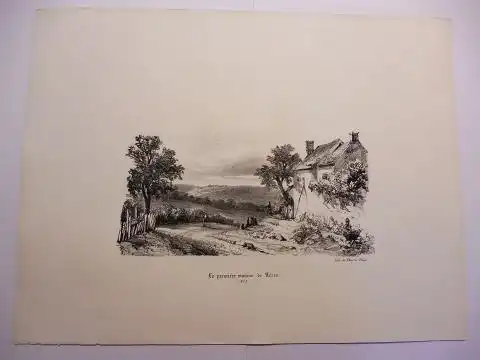 Osmond, Comtesse d`,  Thierry Freres (Lithographies) und  Pontaret: Original-Lithographie (s/w) aus "Souvenirs de Neris et de ses environs"  * : La premiere maison de Neris. N° 3. 