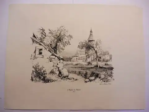 Osmond, Comtesse d`,  Thierry Freres (Lithographies) und  Pontaret: Original-Lithographie (s/w) aus "Souvenirs de Neris et de ses environs"  * : L`Eglise de Neris. N° 4. 