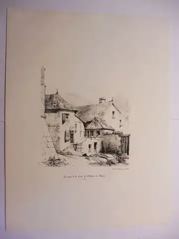 Osmond, Comtesse d`,  Thierry Freres (Lithographies) und  Pontaret: Original-Lithographie (s/w) aus "Souvenirs de Neris et de ses environs"  * : Un coin de la place de l`Eglise de Neris. N° 7. 