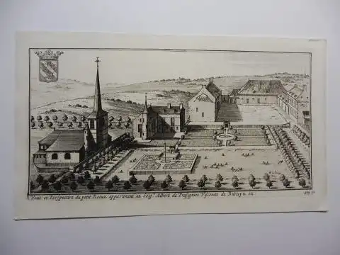 Ohne Kupferstecher: Original Kupferstich (betitelt): Veüe (Vue) et Perspective du petit Roeux appartenant au Seig. Albert de Trasignies Viscomte de Bilsteyn etc. - mit Gärten *. 