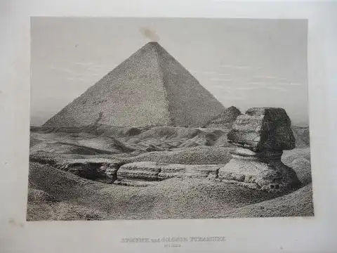 ORIGINAL- STAHLSTICH : SPHINX und GROSSE PYRAMIDE BEI GIZEH. 