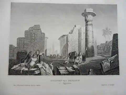 ORIGINAL- STAHLSTICH : RUINEN von THEBEN in Egypten. 