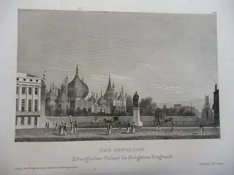 ORIGINAL- STAHLSTICH : THE PAVILLON - Königlicher Palast im Brighton, England *. 