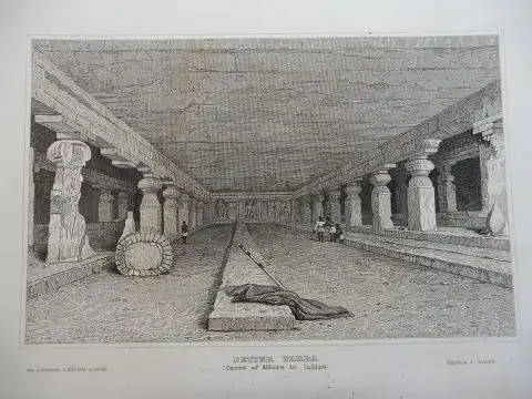 ORIGINAL- STAHLSTICH : DETTER WARRA (Caves of Ellora ín Indien). 