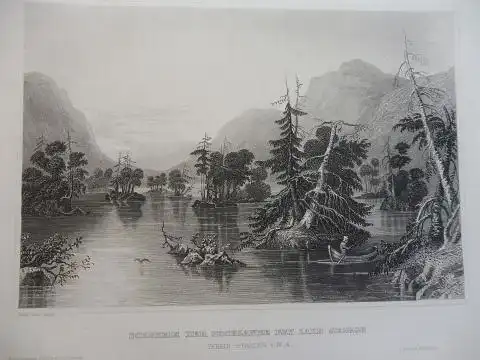 ORIGINAL- STAHLSTICH : SCENERIE DER HOCHLANDE BEY LAKE GEORGE (VEREIN. STAATEN v. N.A.). 