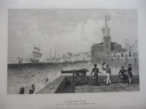 ORIGINAL- STAHLSTICH : PORTSMOUTH von der Salutirungs-Platform aus *. 