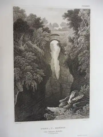 Reiss, C. und T. Barber: ORIGINAL- STAHLSTICH : PONT-Y-MONACH (Die Satans-Brücke) in Cardigansihre (Cardiganshire). 