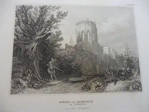 ORIGINAL- STAHLSTICH : RUINE zu SAMARIA in Palestina (Palästina). 