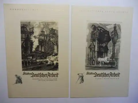 Versch. Autoren: NORDDEUTSCHER LLOYD BREMEN * - 2 x MENÜ-KARTE DAMPFER "BREMEN" - Stätten Deutscher Arbeit Gelsenkirchen Hochofen-Anlage "Deutsche Eisen-Werke A.-G." u. Essen. Friedr, Krupp...