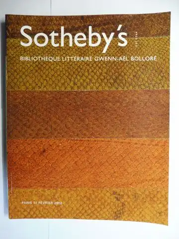 Sotheby`s: Sotheby`s BIBLIOTHEQUE LITTERAIRE GWEN-AEL BOLLORE *. Sotheby`s Paris Mardi 12 Fevrier 2002. 
