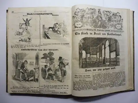 Schlesinger *, Sigmund und Eduard Breier: Feierabend  / Die heitere Stunde. Für Wien vierteljährig. 1858. Mit versch. Beiträge u. Holzstichen dazu wie: Fasching in Wien 1858, Das neue israelische Bethaus in der Leopoldstadt, die Sonnenfinsternis im...