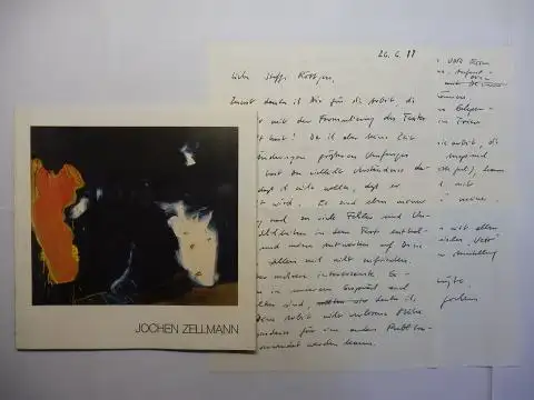 Höfchen, Heinz und Jochen Zellmann *: JOCHEN ZELLMANN - Bilder, Objekte, Skulpturen, Arbeiten auf Papier 1985-1987. + AUTOGRAPHEN (Widmung / BRIEF) *. Ausstellung PFALZGALERIE KAISERSLAUTERN 21. Februar - 4. April 1988. 