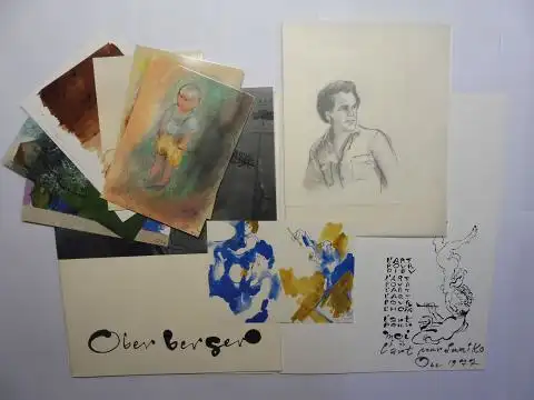 Pfeiffer-Belli, Erich und Josef Oberberger (Zeichnung): Josef Oberberger *. L`ART POUR DIEU - L`ART POUR L`ART - L`ART POUR L`OHNE (L`HOMME) - l`art pour moi be 77. + AUTOGRAPH * - + ORIGINAL-FEDERZEICHNUNG - + 9 FARBIG.-KUNSTPOSTKARTEN. Eine Ausstellung 