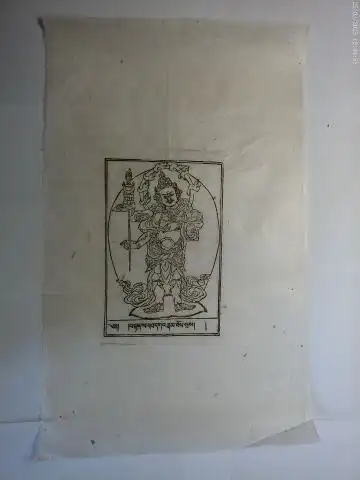 Autorenkollektiv: Original. Tibetischer HOLZSCHNITT (mit buddhistisch religiöse Darstellung) auf dünnes handgeschöpftes Papier um 1970. Vorlag für Tibetisch. Buddhistiche Malerei // Original Tibetan WOODCUT (with Buddhist.. 