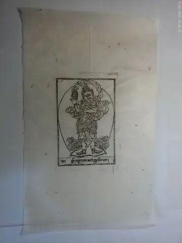 Autorenkollektiv: Original. Tibetischer HOLZSCHNITT (mit buddhistisch religiöse Darstellung) auf dünnes handgeschöpftes Papier um 1970. Vorlag für Tibetisch. Buddhistiche Malerei // Original Tibetan WOODCUT (with Buddhist.. 