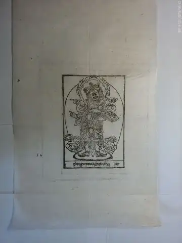 Autorenkollektiv: Original. Tibetischer HOLZSCHNITT (mit buddhistisch religiöse Darstellung) auf dünnes handgeschöpftes Papier um 1970. Vorlag für Tibetisch. Buddhistiche Malerei // Original Tibetan WOODCUT (with Buddhist.. 