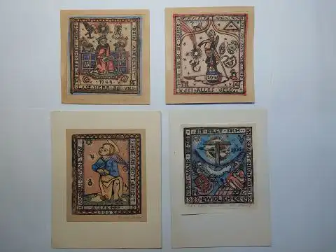 Ganser, G: 4 kleine Original.-Holzschnitte (Handkolor.) von G.(?) Ganser (Neujahrswünsche). 