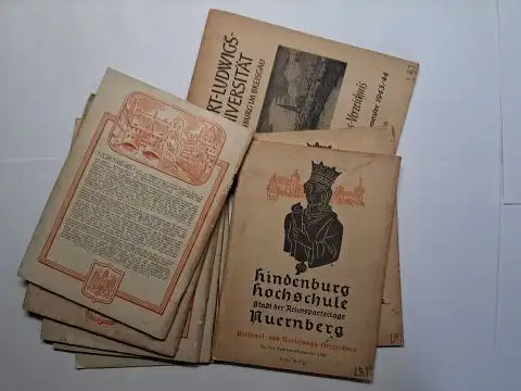Versch. Autoren: Hindenburg Hochschule. Stadt der Reichsparteitage Nuernberg. Vorlesungs-Verzeichnis. 1. Trimester 1940 / Winter-Semester 1939/40 / 2. Trimester 1940 / Sommersemester 1941 / Winter-Semester 1941/42 / Sommer-Semester 1942 / Sommer-Semester 