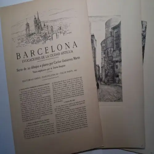 Gutierrez Marin (Illustr.), Carlos und A. Duran Sanpere: BARCELONA. Evocaciones de la ciudad antigua. Serie de 20 dibujos a pluma por Carlos Gutierrez Marín. Texto explicativo por A. Duran Sanpere. 