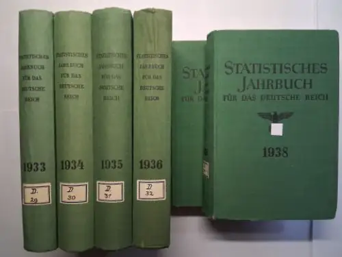 Versch. Autoren und Dr. Reichardt: STATISTISCHES JAHRBUCH FÜR DAS DEUTSCHE REICH. 1933 (52. Jahrgang) / 1934 (53.) / 1935 (54.) / 1936 (55.) / 1937 (56.) / 1938 (57.). 6 BÄNDE *. Herausgegeben vom Statistischen Reichsamt. 