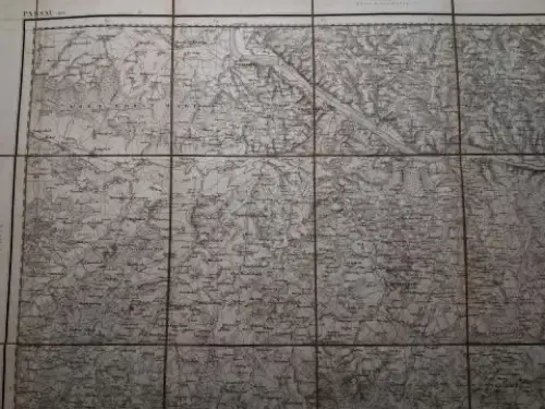 Topographischen BureauOberleutnant Hanser (Gezeichnet) und M. v. Kienle (Berge): ORIGINAL.-KARTE (Kupferstich) aus der Topographischer Atlas vom Königreiche Baiern (Bayern) diesseits des Rhein (1812-1867). Blatt 65. PASSAU (1.50.000) *. 