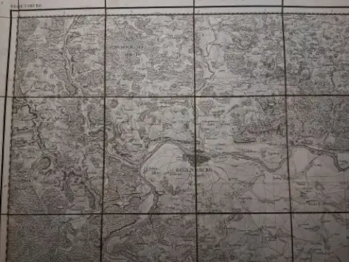 Topographischen Bureau und Ingenieur Max v. Rickauer (Gezeichnet): ORIGINAL.-KARTE (Kupferstich) aus der Topographischer Atlas vom Königreiche Baiern (Bayern) diesseits des Rhein (1812-1867). Blatt 48. REGENSBURG (1.50.000) *. 