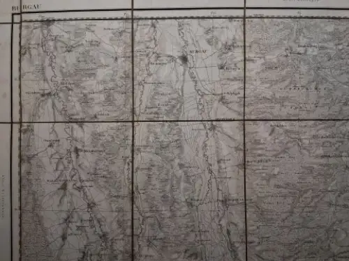 Topographischen Bureau und Jos. Pickl, Ingen. Geograph (Gezeichnet): ORIGINAL.-KARTE (Kupferstich) aus der Topographischer Atlas vom Königreiche Baiern (Bayern) diesseits des Rhein (1812-1867). Blatt 68. BURGAU (1.50.000) *. 