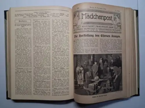 Battista, Helene und Georg Haase: Mädchenpost. WOCHENSCHRIFT FÜR DIE WEIBLICHE JUGEND *. Nummer 34 (Jahrgang 1.) bis Nummer 72 (N° 20 von Jahrgang 2.) in 1 BAND (Gebunden). 