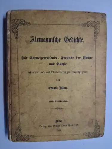 Bülow *, Eduard, Johann Peter Hebel J. A. Minnich u. a: Alemannische Gedichte. Für Schweizerreisende, Freunde der Natur und Poesie - gesammelt und mit Worterklärungen herausgegeben von Eduard Bülow *. Mit Titelkupfer. 