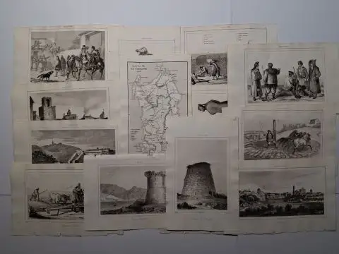 Lemaitre *, Augustin Francois: 15 ORIGINAL.-STAHLSTICHE von Augustin François Lemaître *: SARDINIEN. / 15 gravures originales sur acier d`Augustin François Lemaître: Île de la Sardaigne. 