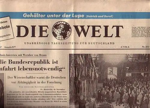 Welt, Die: Die Welt. Unabhängige Tageszeitung für Deutschland. Nr. 275 vom Samstag, 25. November 1967, Ausgabe B. Mit tages- und kulturpolitischen Meldungen.