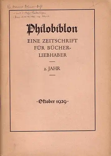 Behmer, Marcus. - Homeyer Fritz: : Marcus Behmer. In &#039;Philobiblon&#039;. Eine Zeitschrift für Bücherliebhaber. 2. Jahr, Heft 8, Oktober 1929. Beilage: 4 Blatt mit Holzschnitt...