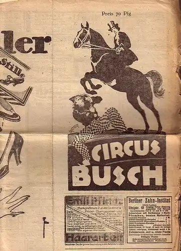 Circus Busch. - Paul Busch: Cirkus Busch. Programm vom 17. November, abends mit 11 Nummern und zum 8. Mal das gewaltige indische Manegeschaustück &#039;Die Schlange...