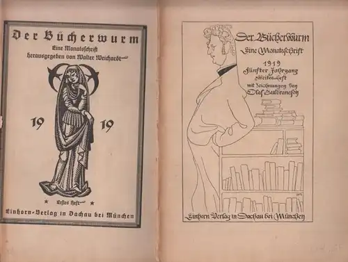 Bücherwurm. - Der Bücherwurm. Eine Monatsschrift für Bücherfreunde. Konvolut mit 18 Heften, enthalten sind: 5. Jg. 1919 Hefte 1 - 6 // 6. Jg. 1920 Hefte 2, 3, 4, 5, 7/8, 9/10 // 7. Jg. 1921 Hefte 1 - 6