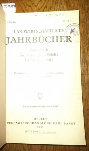 Landwirtschaftliche Jahrbücher. - Preußisches Ministerium für Landwirtschaft, Domänen und Forsten (Hrsg.). - Vogel, Emanuel Hugo / Krallinger, H.F. / Chodziesner, M. / Achromeiko, A.J. / Köhler, Erich / Klapp, E.: Landwirtschaftliche Jahrbücher. Zeitsc...