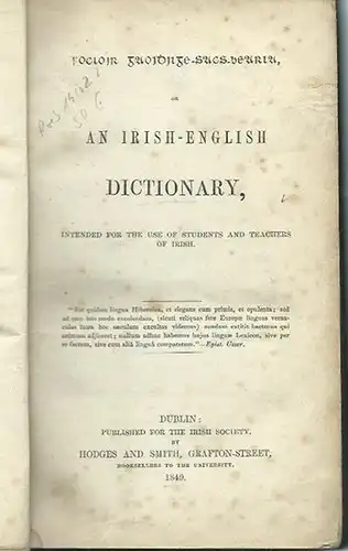 Vere Coneys, Thomas de (Preface): An irish-english dictionary. Intended for the use of students and teachers of irish.