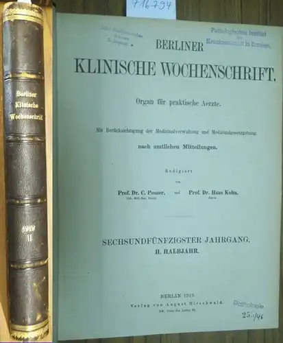 Berliner Klinische Wochenschrift - Organ für praktische Ärzte. - C. Posner / Hans Kohn (Red.): Berliner Klinische Wochenschrift. Organ für praktische Aerzte. Mit Berücksichtigung der...