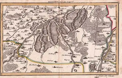 München. - Bodenehr, Gabriel (fecit et Excudit): München. Grenzcolorierter Kupferstich. München mit der Gegend. Blatt Nr. 67 aus: Gabriel Bodenehr, Force d´Europe. Oder die Merckwürdigst...