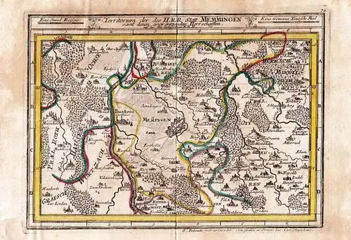 Memmingen. - Bodenehr, Gabriel (fecit et Excudit): Memmingen. Grenzcolorierter Kupferstich. Territorium der des H. R. R. Statt Memmingen samt denen angräntzenden Herrschafften auf das Neue...