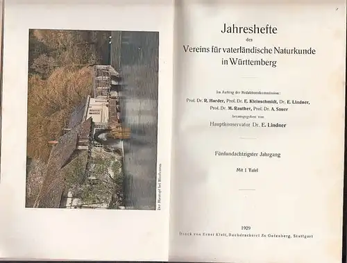 Jahreshefte Verein für vaterländischer Naturkunde in Würtemberg. - E. Lindner (Hrsg.). - K. Bertsch / W.O. Dietrich / M. Frank / J. Hanemann / G...