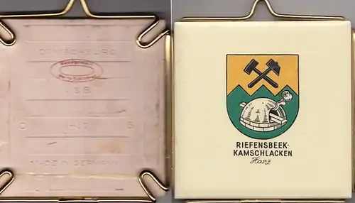 Osterode. - Riefensbeek / Kamschlacken im Harz. - Villeroy & Boch / Schindler, Maria (handgemalt): Riefensbeek-Kamschlacken. Harz. Handgemalte Kachel.