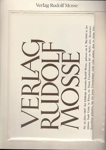 BerlinArchiv herausgegeben von Hans-Werner Klünner und Helmut Börsch-Supan.- Verlag Rudolf Mosse (Hrsg.): Verlag Rudolf Mosse. Werbeprospekt. Beilage zur Zeitschrift &quot;Zeitungs-Verlag&quot;, Okt. 1928. ( = Lieferung...