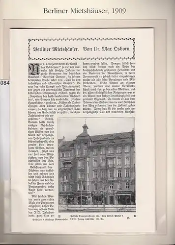 BerlinArchiv herausgegeben von Hans-Werner Klünner und Helmut Börsch-Supan.- (Hrsg.) /Osborn, Max: Berliner Mietshäuser. Sonderabdruck aus &quot;Velhagen & Klasings Monatshefte&quot;, 25.J., 1908/09, Heft 10 Juni 1909...