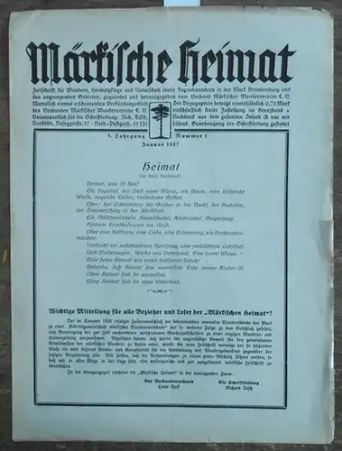 Märkische Heimat - Tesch, Richard (Schriftltg.). - Felix Burkhardt / Konrad Haumann / Albert Schlenke (Autoren): Märkische Heimat. 5. Jahrgang - Nummer 1 - Januar...